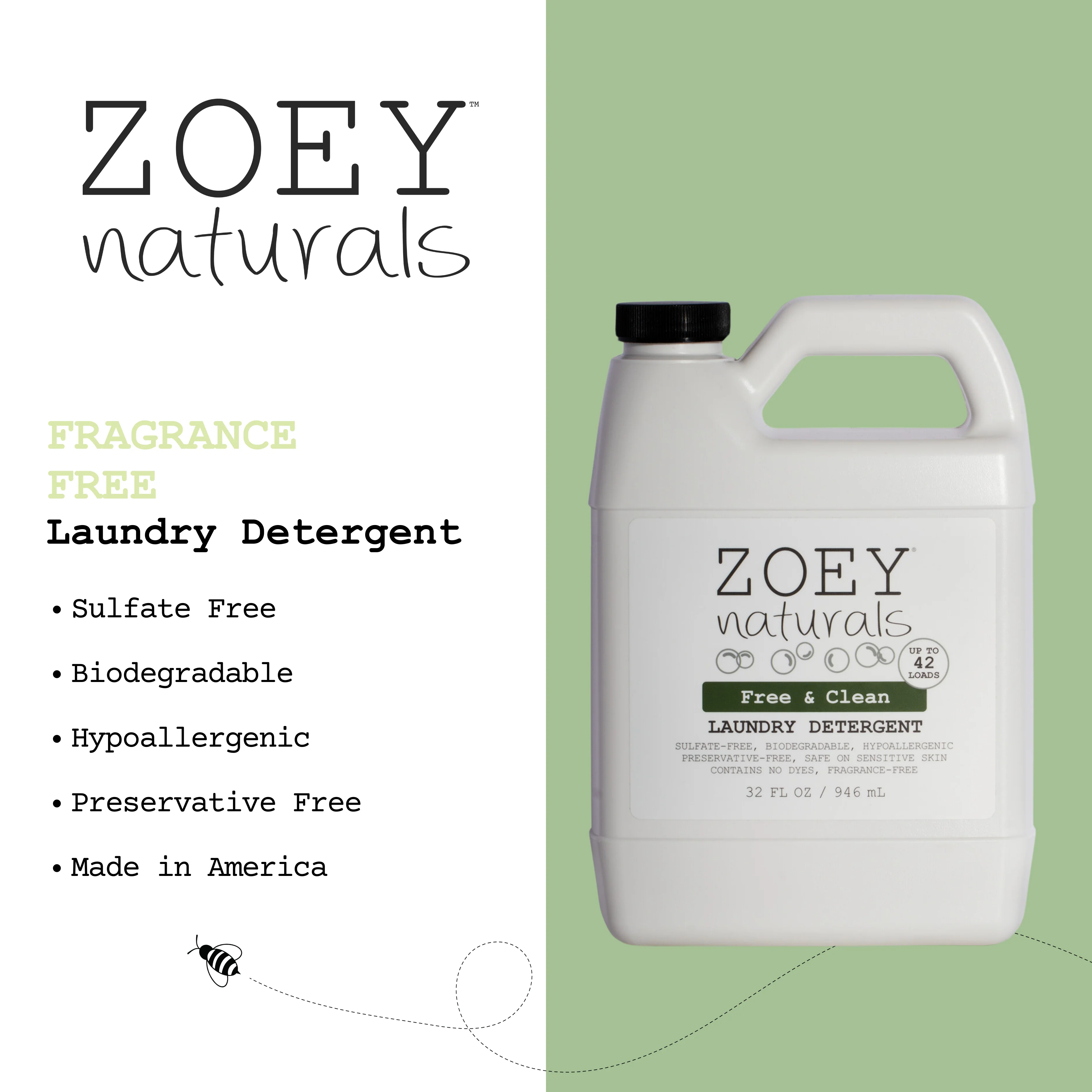 Zoet Naturals Free & Clean Laundry Detergent | Fragrance Free for Sensitive Skin, Plant Based - Image 5