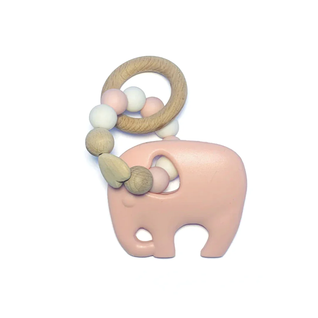 Sugar + Maple Silicone with Beechwood Teether - Elephant