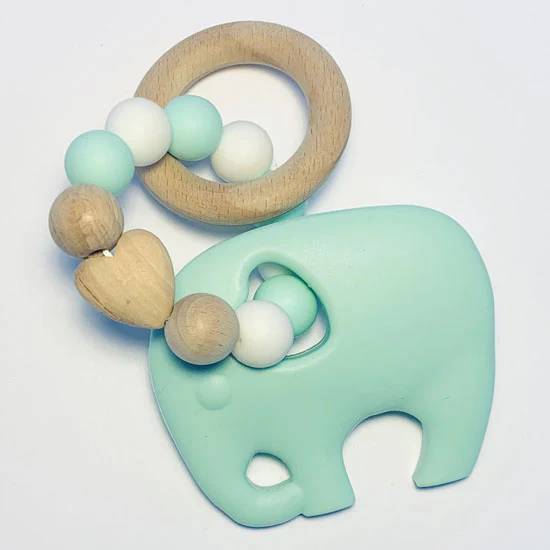 Sugar + Maple Silicone with Beechwood Teether - Elephant - Image 2