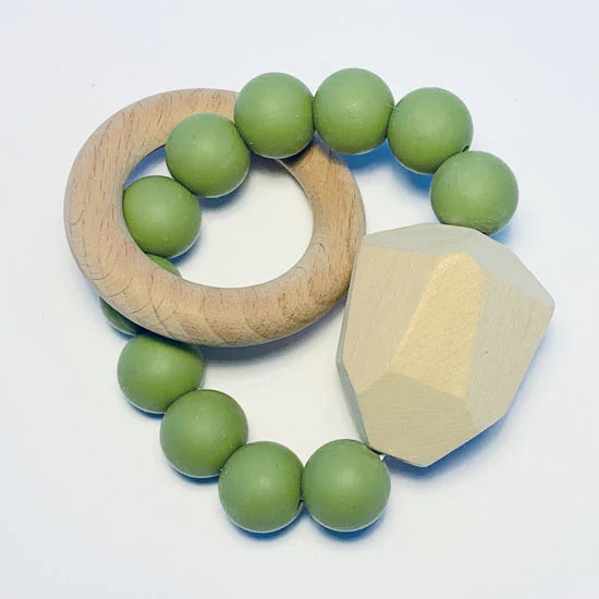 Sugar + Maple Silicone with Beechwood Teether - Gem