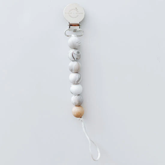 Sugar + Maple Wood Pacifier Clip - Marble - Image 2