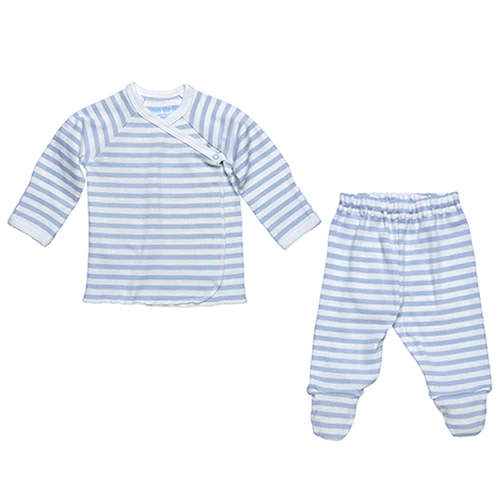 Under The Nile Side Snap Layette Set - Ice Blue/Off White Stripe - Image 2