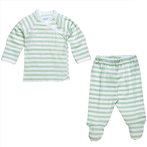 Under The Nile Side Snap Layette Set - Sage/Off White Stripe - Image 2